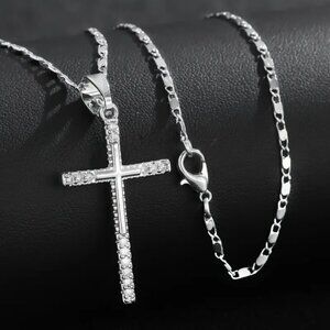 925 Sterling Silver Mens 20" Chain Link Cross Necklace Guys Christian Jewelry